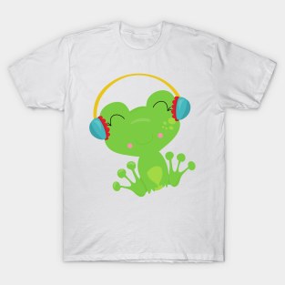 Winter Frog, Cute Frog, Green Frog, Ear Muffs T-Shirt